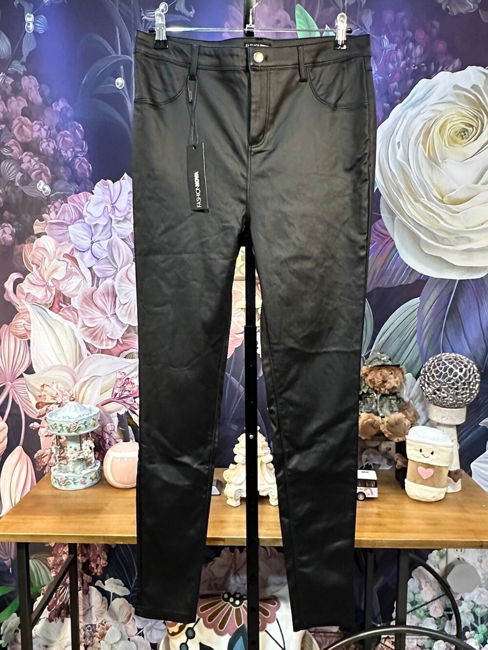 Fashion Nova XL Black Faux Leather NWT High Rise Skinny Trousers Moto Rocker